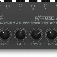Kompaktowy, 4-kanałowy wzmacniacz słuchawkowy Behringer Microamp HA400.